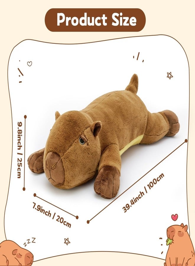 MaoGoLan 39.4" Capybara Plush Pillow, Cute Capybara Stuffed Animal, Soft Sleeping Capybara Throw Pillow Birthday Christmas Festival Gifts for Kids Adults (Dark Brown) - Image 2